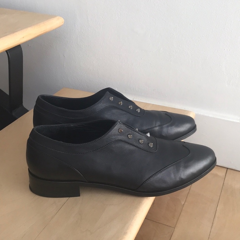 ANINE BING Channing Black Leather Oxfords Sz 38 - Picture 2 of 11